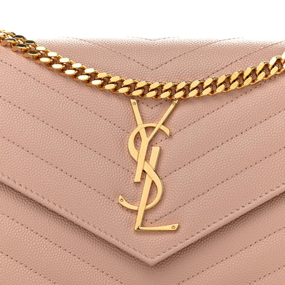 Saint Laurent Grain De Poudre Matelasse Chevron Monogram Chain Wallet Pale Pink 12 of 13