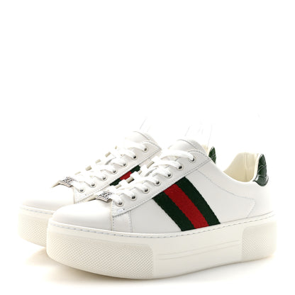 Gucci Ultralight Plume Calfskin Web Womens Ace Platform Sneakers 36 White 4 of 10