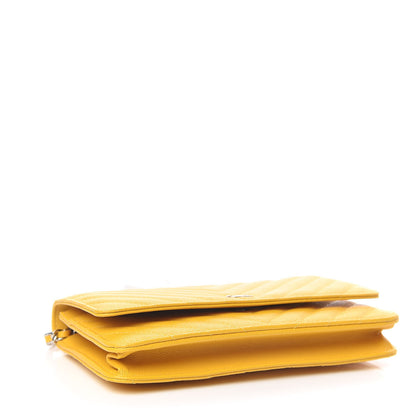 Chanel Caviar Chevron Quilted Wallet On Chain WOC Yellow 4 of 11
