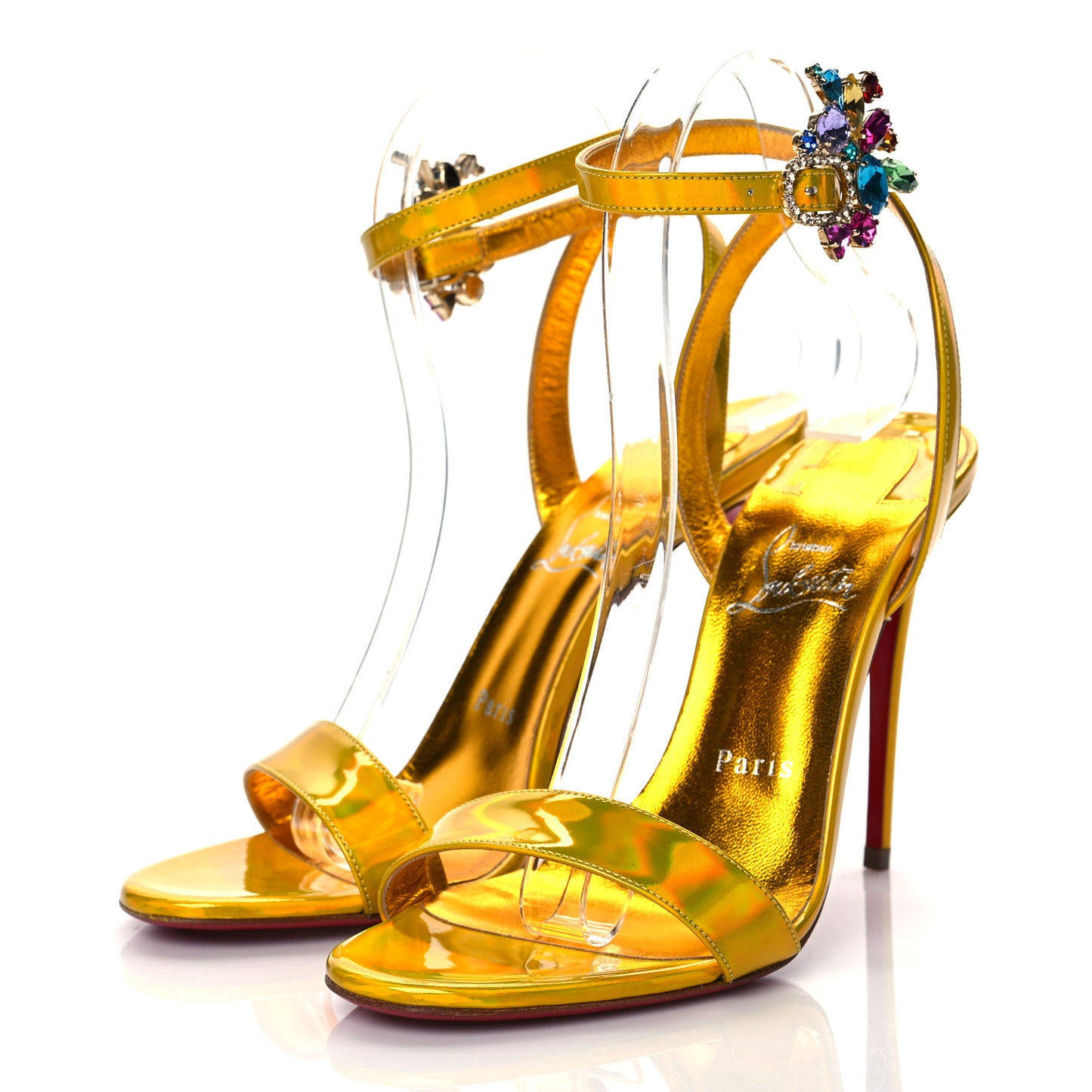 Metallic Patent Crystal Goldie Joli 100 Sandals 38 Gold