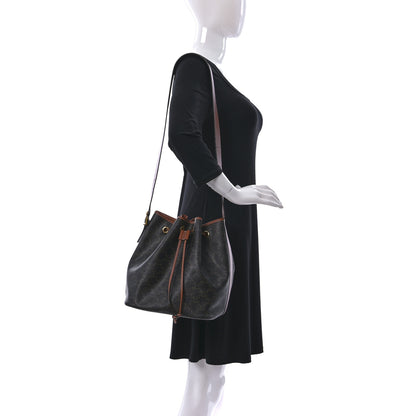 Celine Triomphe Canvas Calfskin Medium Drawstring Bucket Bag Tan 2 of 9