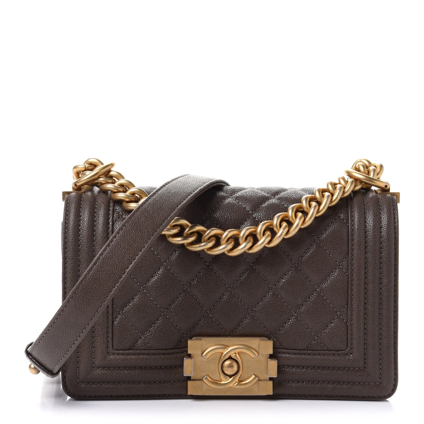 Caviar Quilted Small Boy Flap Khaki