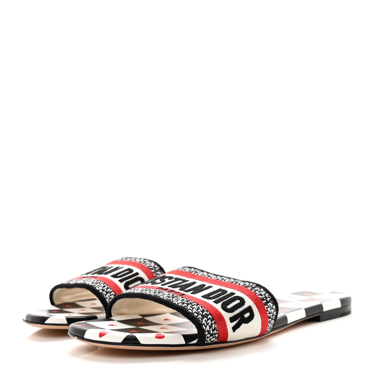Christian Dior Canvas D-Chess Embroidered Dioramour Dway Mules Slide Sandals 39 Red 3 of 13