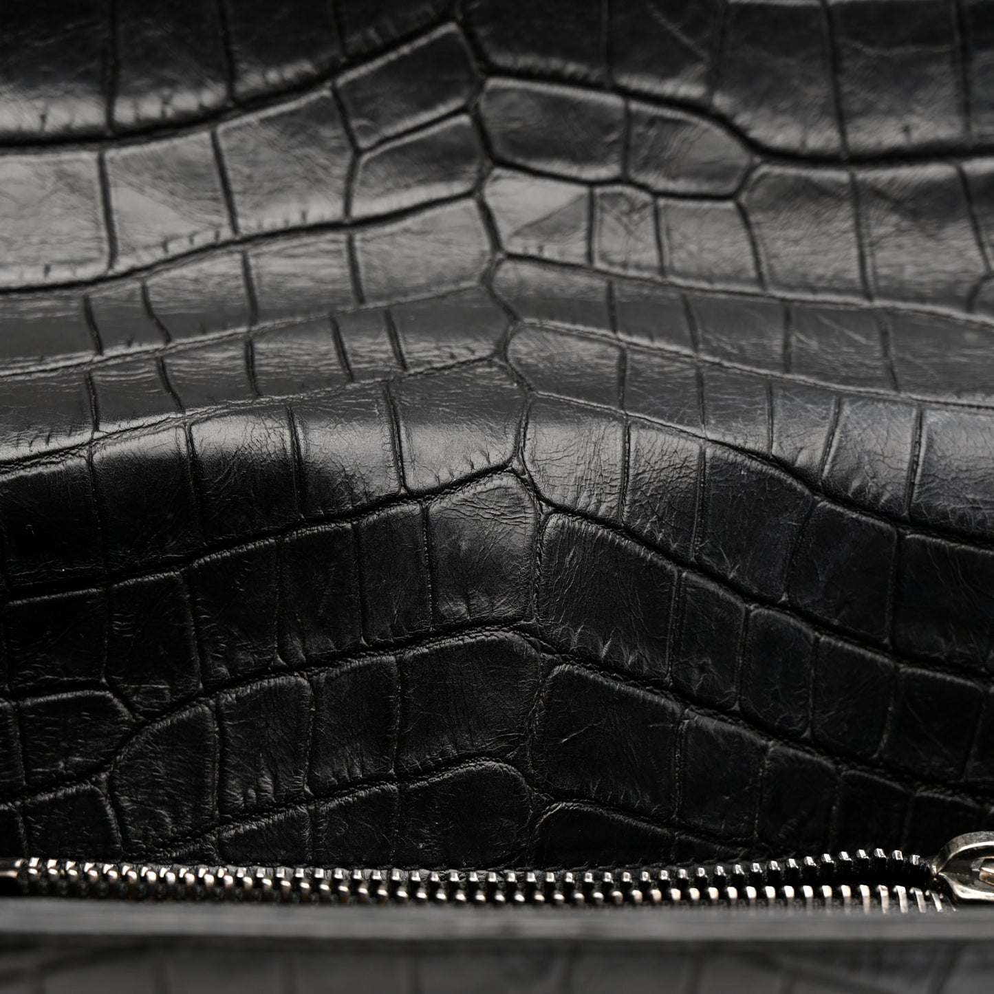 Calfskin Crocodile Embossed Medium College Monogram Satchel Black