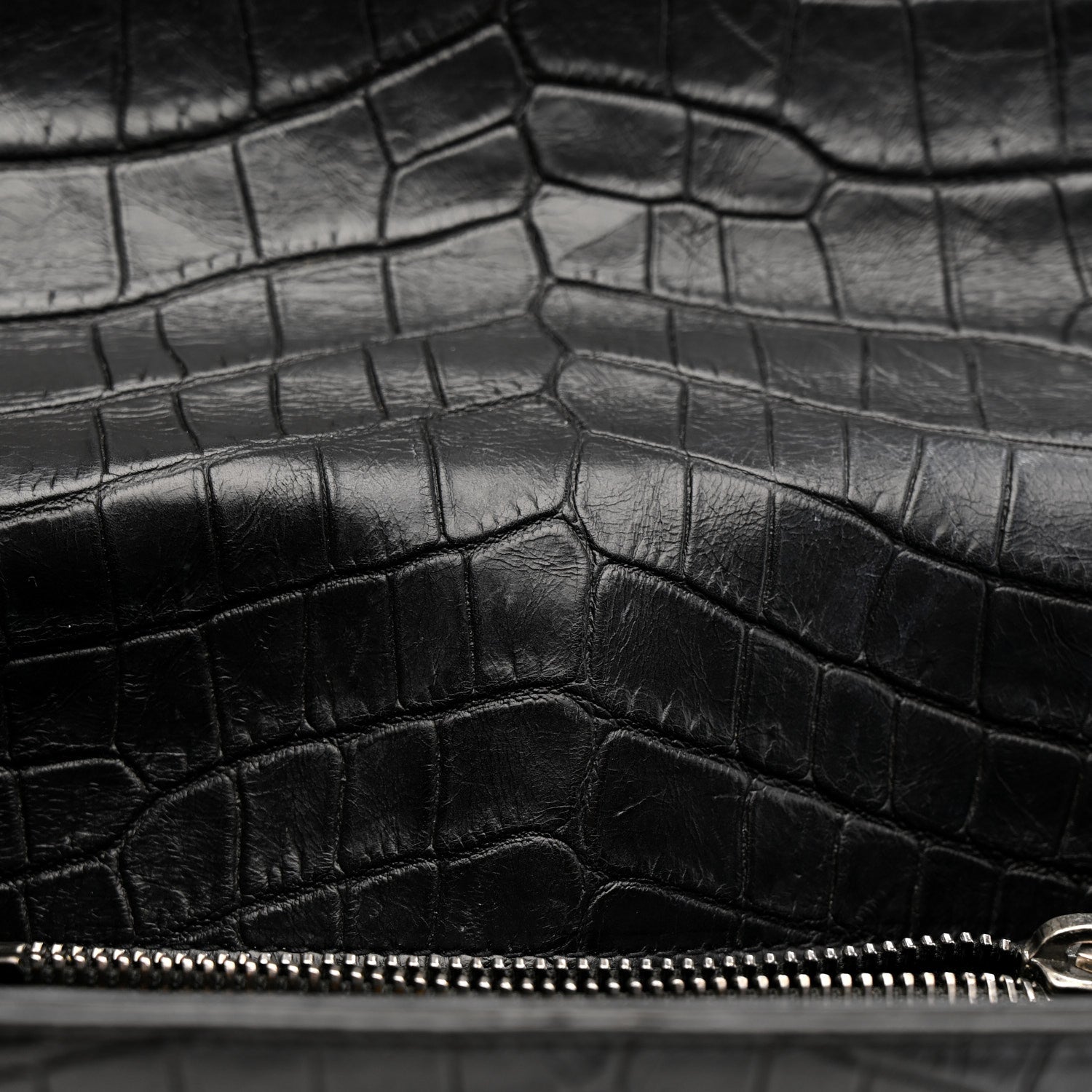 Saint Laurent Calfskin Crocodile Embossed Medium College Monogram Satchel Black 11 of 11