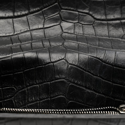 Saint Laurent Calfskin Crocodile Embossed Medium College Monogram Satchel Black 11 of 11