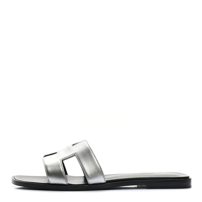 Hermes Metallic Epsom Oran Sandals 37.5 Gris Argente 1 of 12