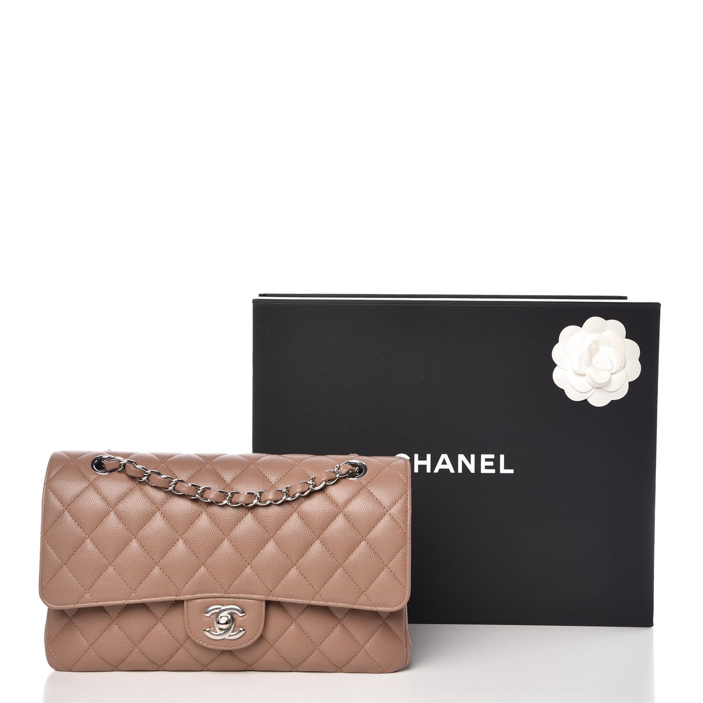 Caviar Quilted Medium Double Flap Dark Beige