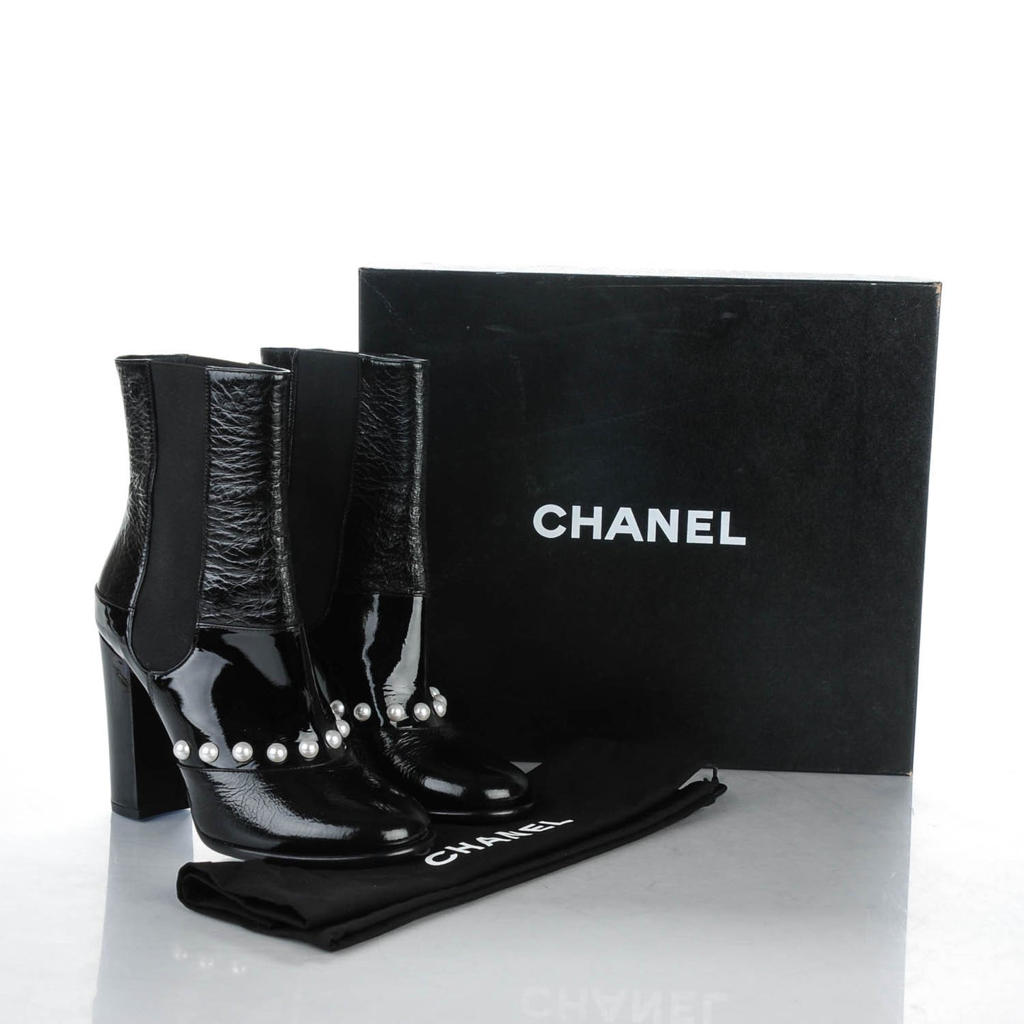 Patent Pearl Elastic Boots 38 Black