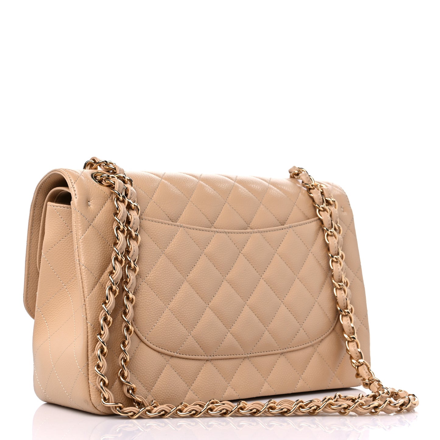 Caviar Quilted Jumbo Double Flap Beige Clair