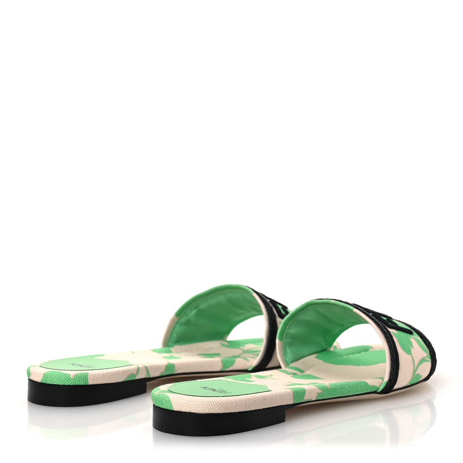 Fendi Canvas Floral Print Logo Flat Slide Sandals 39.5 Green 5 of 10