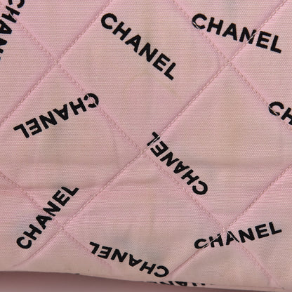 Chanel Canvas Quilted Printed Logo Tote Pink Black 17 of 24