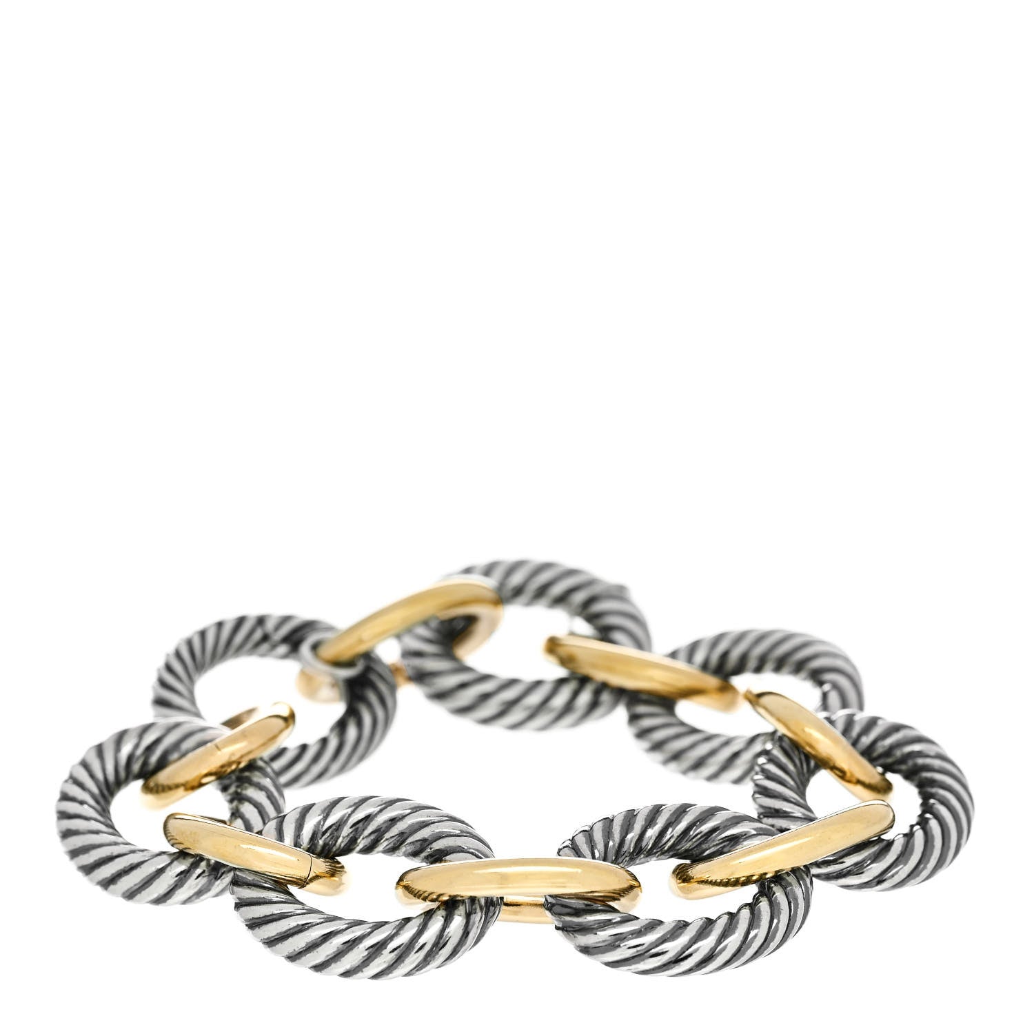 David Yurman Sterling Silver 18K Yellow Gold 18mm Extra Large Oval Link Bracelet 1 of 4