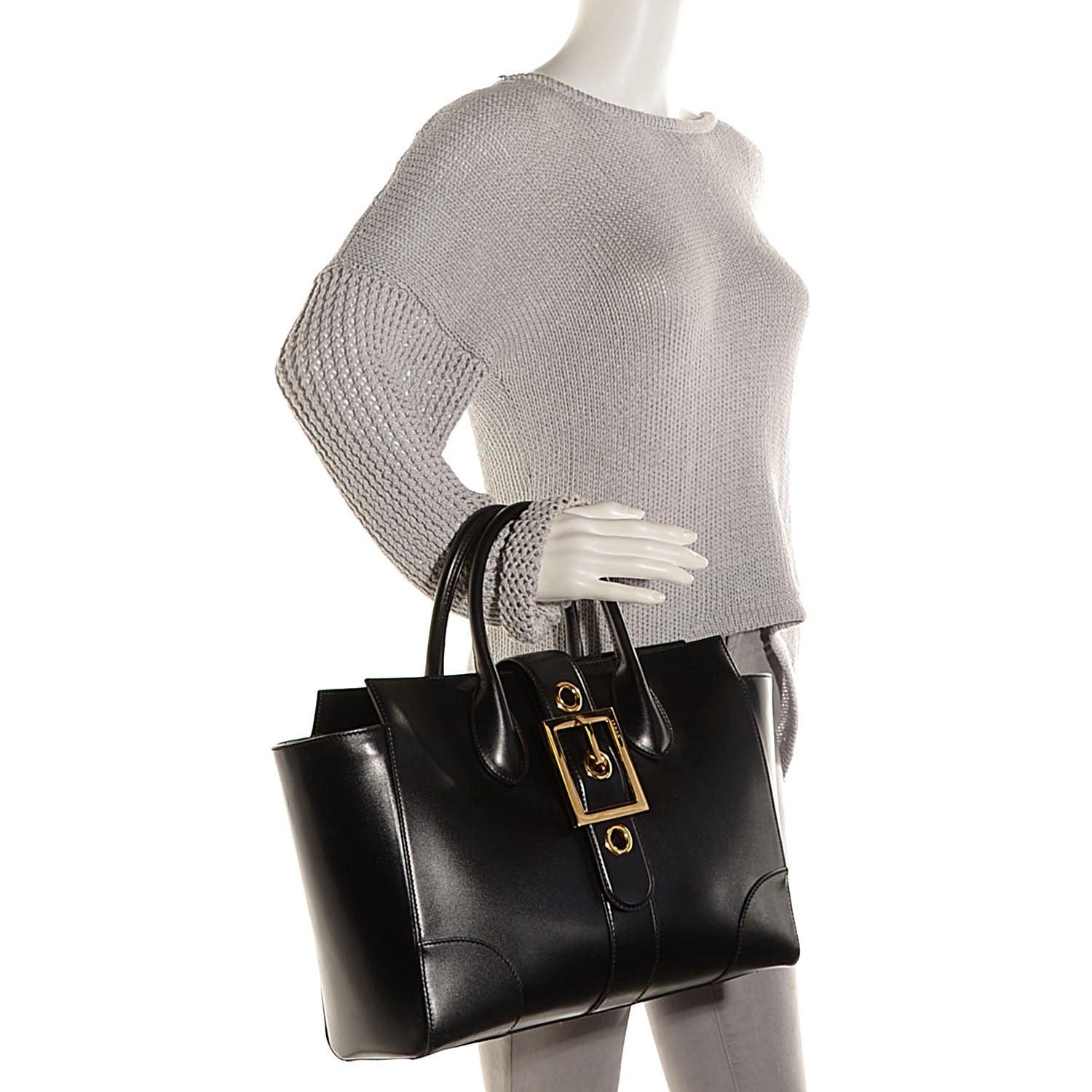 Gucci Calfskin Medium Lady Buckle Top Handle Bag Black 2 of 9