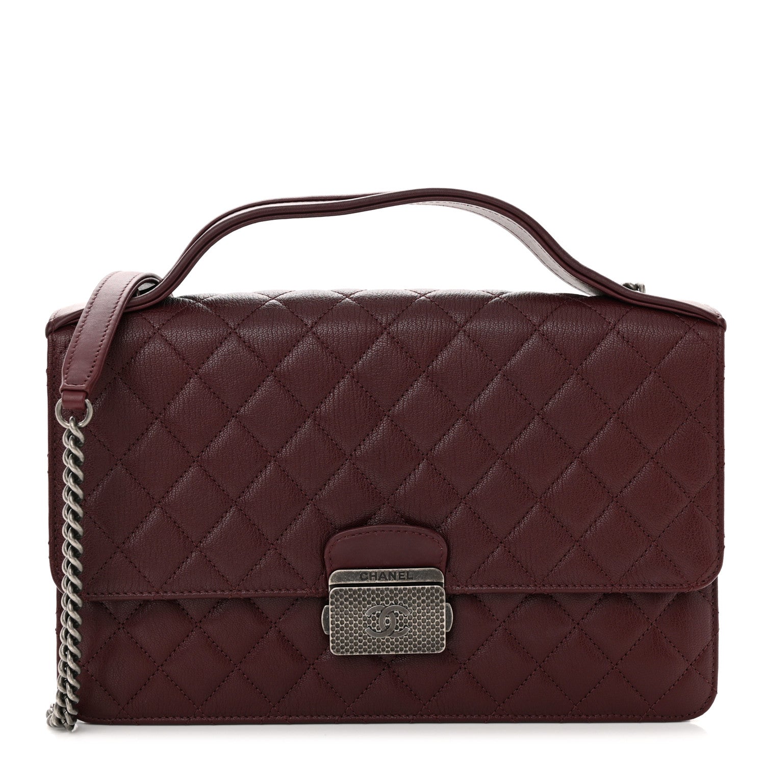 Chanel Goatskin Quilted Large CC University Top Handle Flap Burgundy 1 of 12