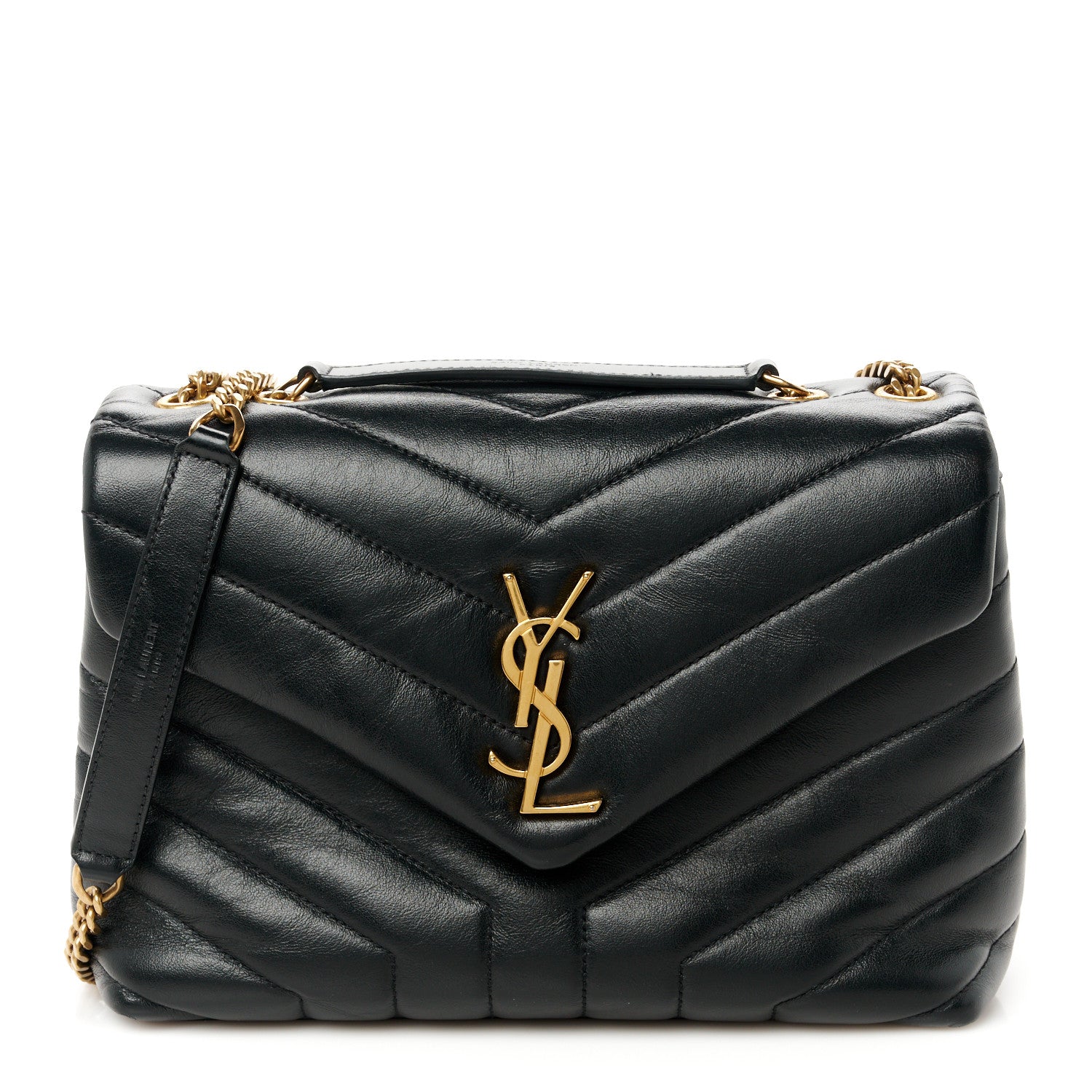 Saint Laurent Calfskin Y Quilted Monogram Small Loulou Chain Satchel Black 1 of 12