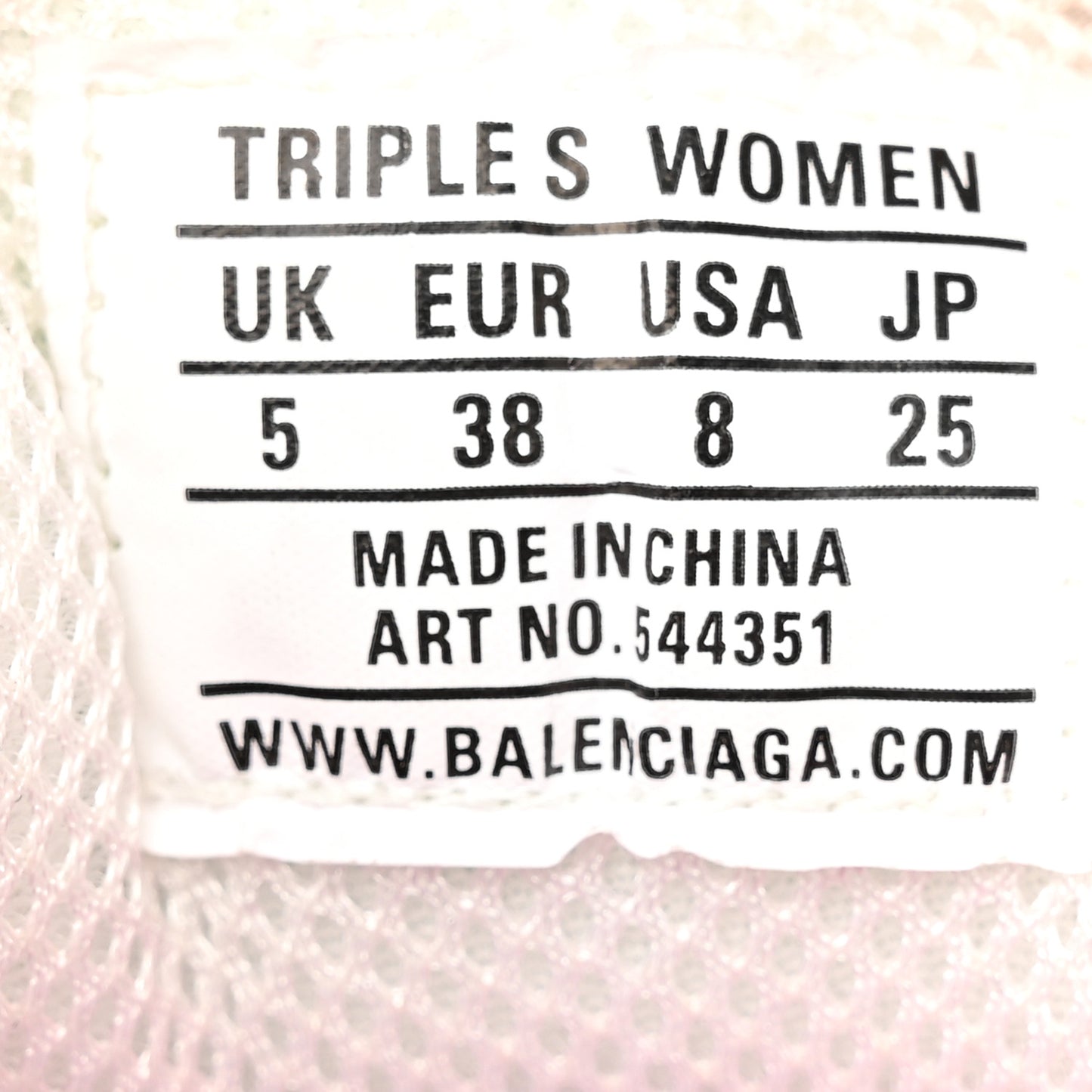 Fabric Mesh Clear Sole Womens Triple S Sneakers 38 White Pink