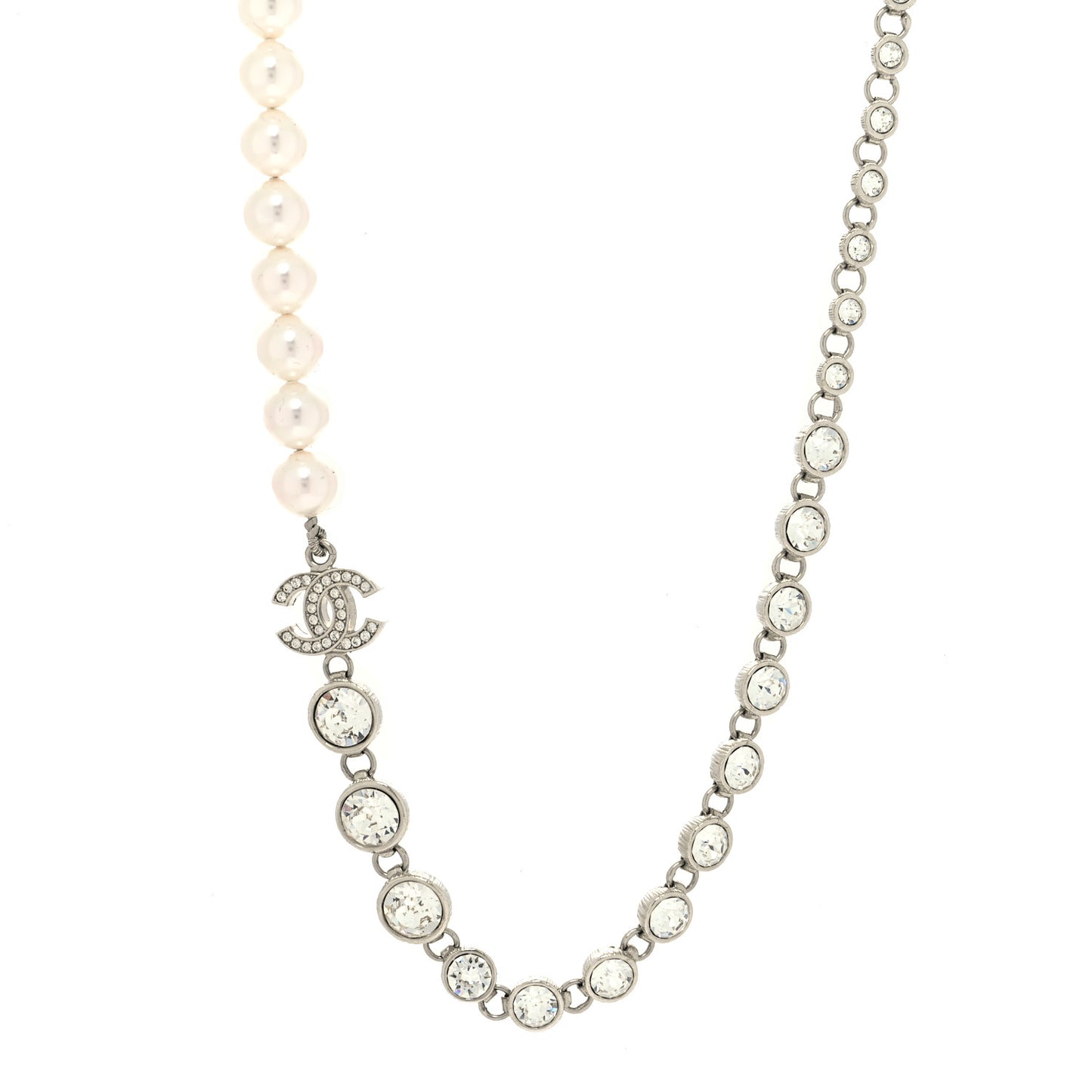Pearl Crystal CC Choker Necklace Silver