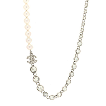 Chanel Pearl Crystal CC Choker Necklace Silver 1 of 5