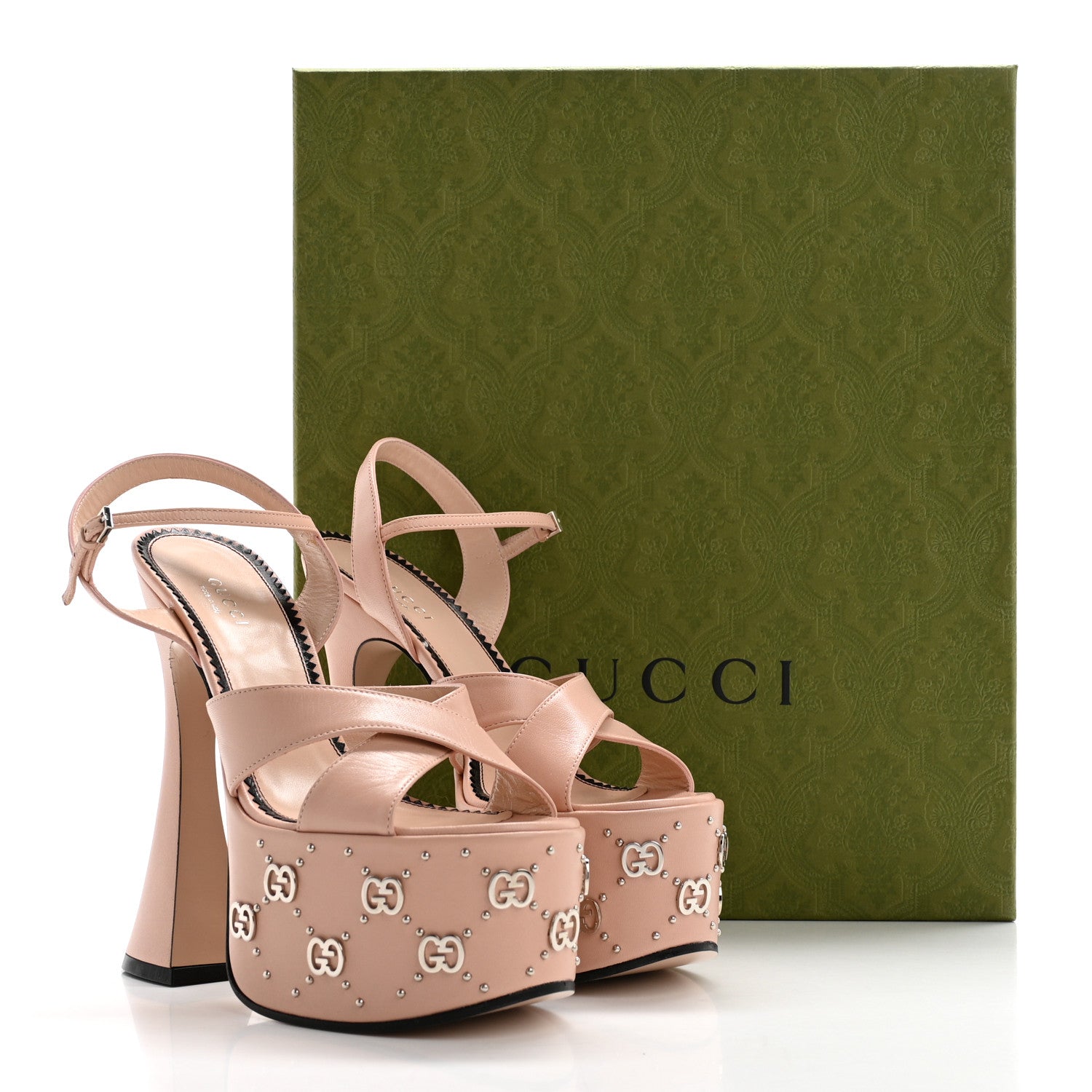Gucci Malaga Kid Interlocking G Studs 155mm Platform Sandals 37.5 Perfect Pink 11 of 11