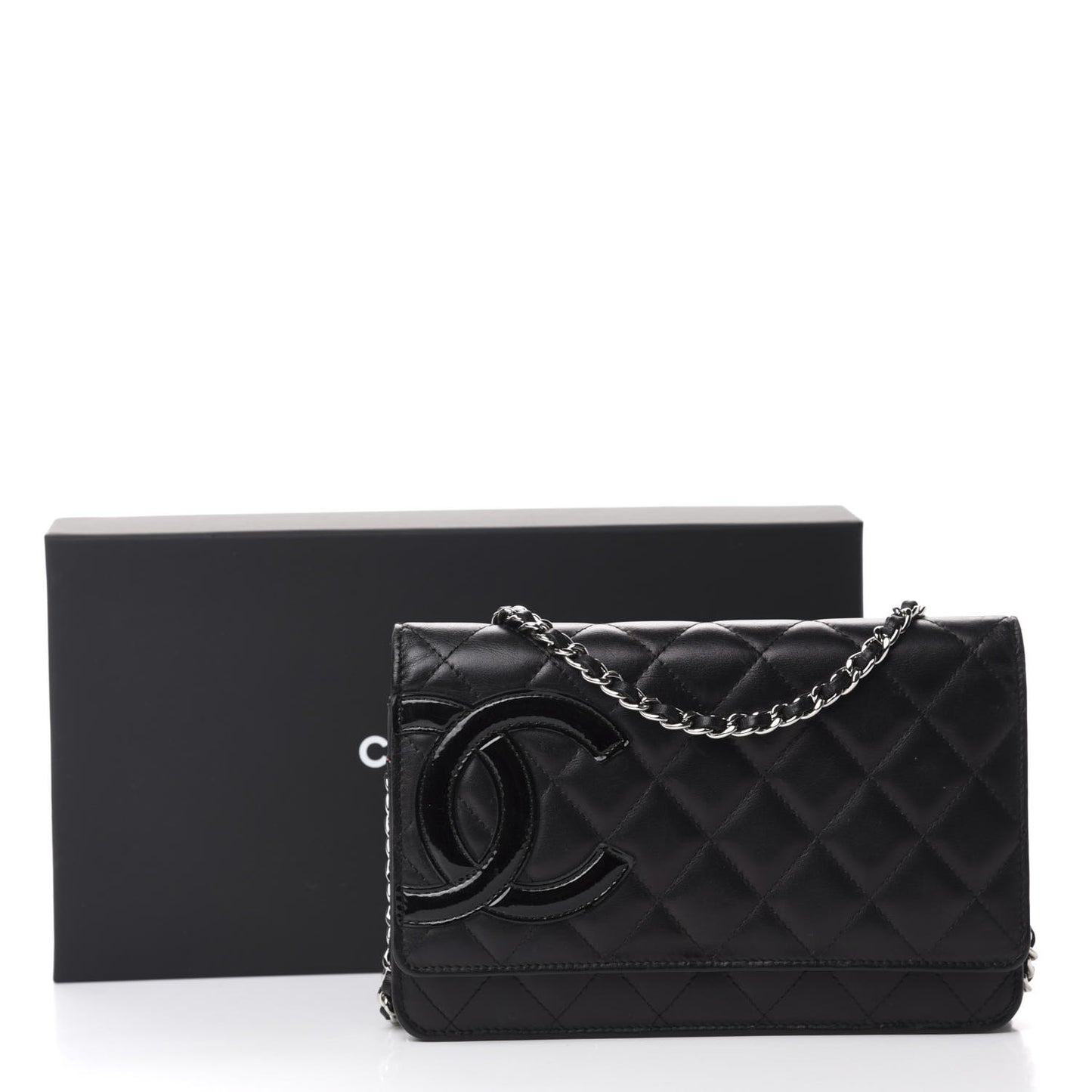 Calfskin Quilted Cambon Wallet On Chain WOC Black