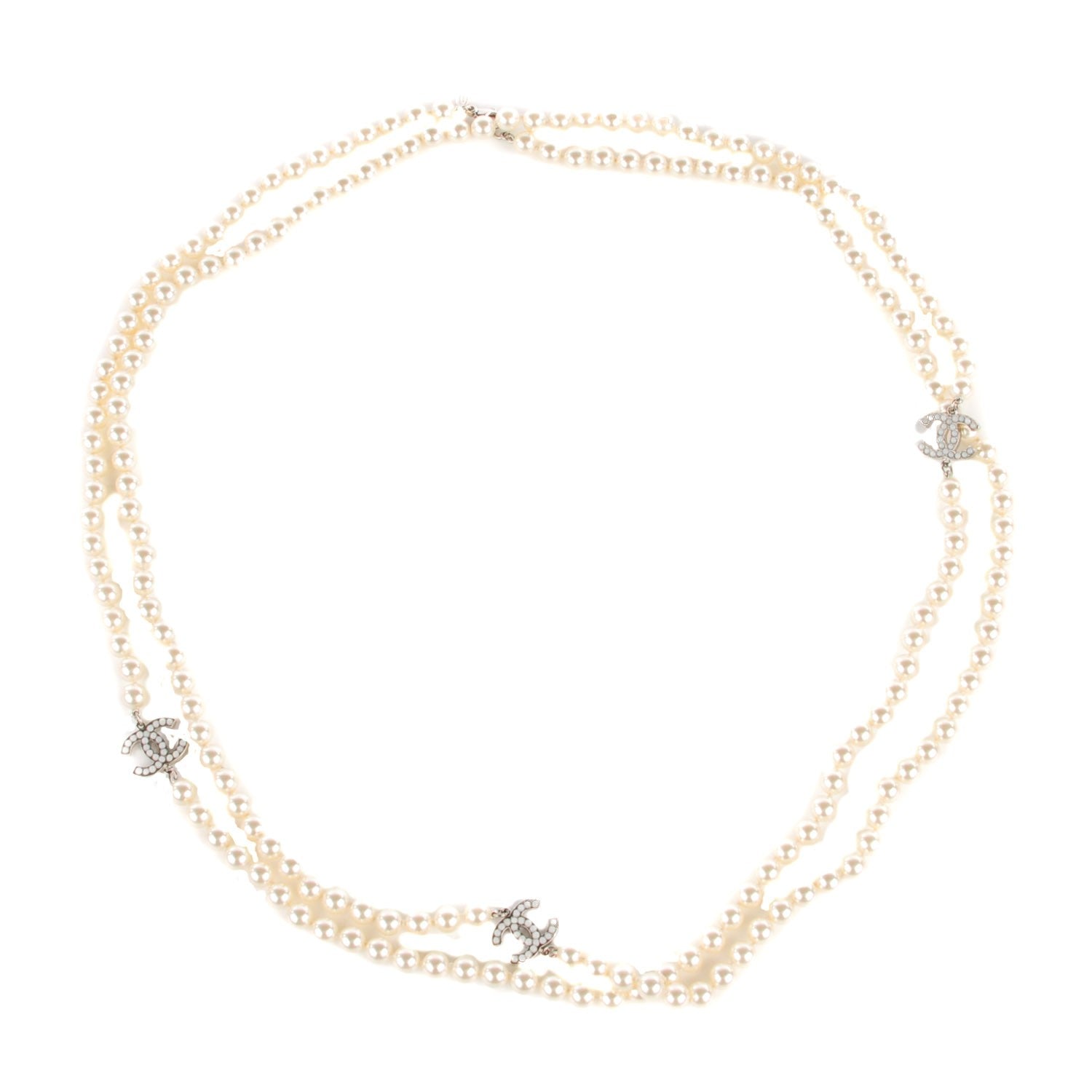 Chanel Pearl CC Long Necklace Silver 3 of 5