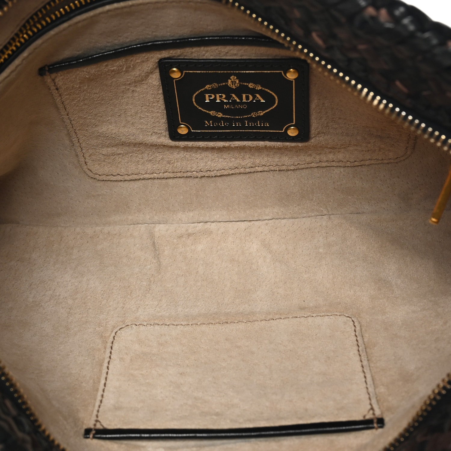 Prada Goatskin Woven Zip Clutch Moro Black 5 of 6