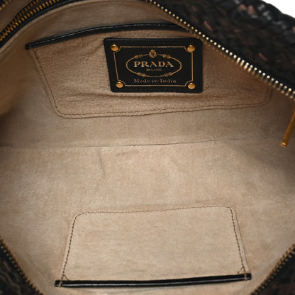 Prada Goatskin Woven Zip Clutch Moro Black 5 of 6