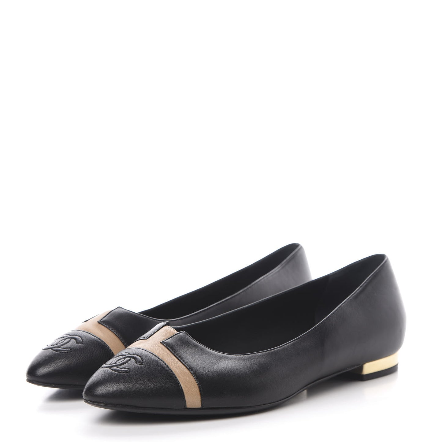 Lambskin CC Ballerina Flats 39 Black Beige