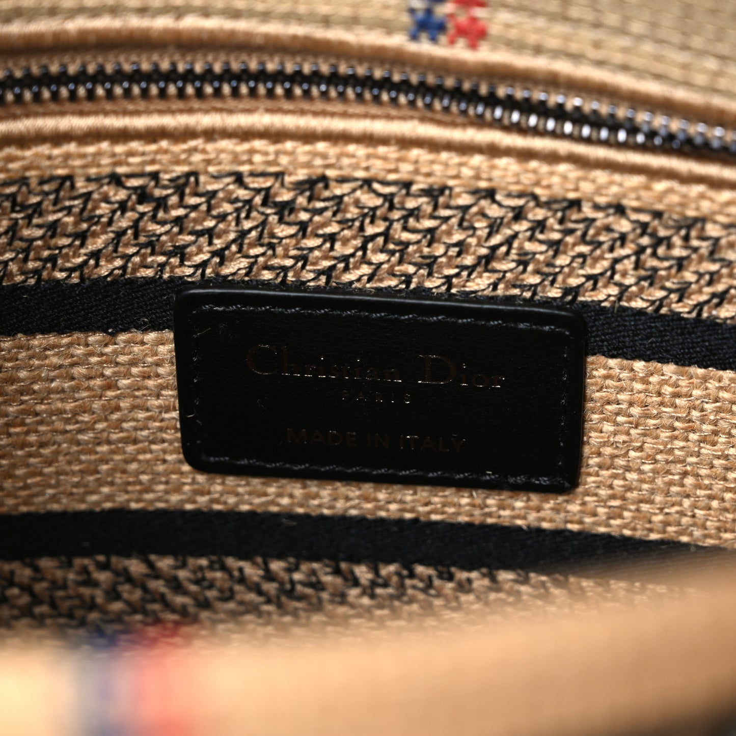 Canvas Jute Embroidered Medium Lady D-Lite Beige Multicolor