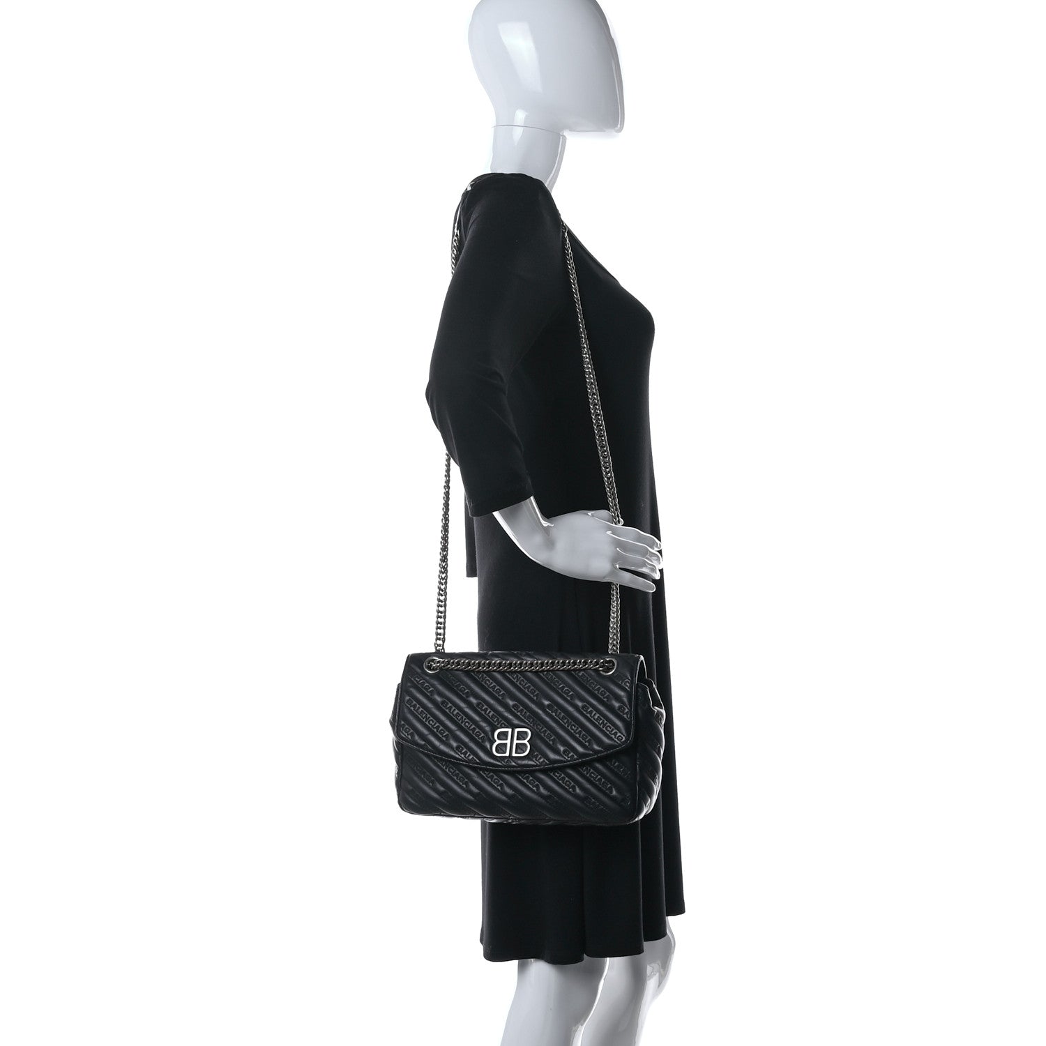Balenciaga Calfskin Logo Matelasse M BB Chain Shoulder Bag Black 2 of 17