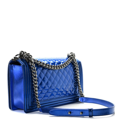 Chanel Metallic Patent Quilted New Medium Boy Flap Blue 3 of 10