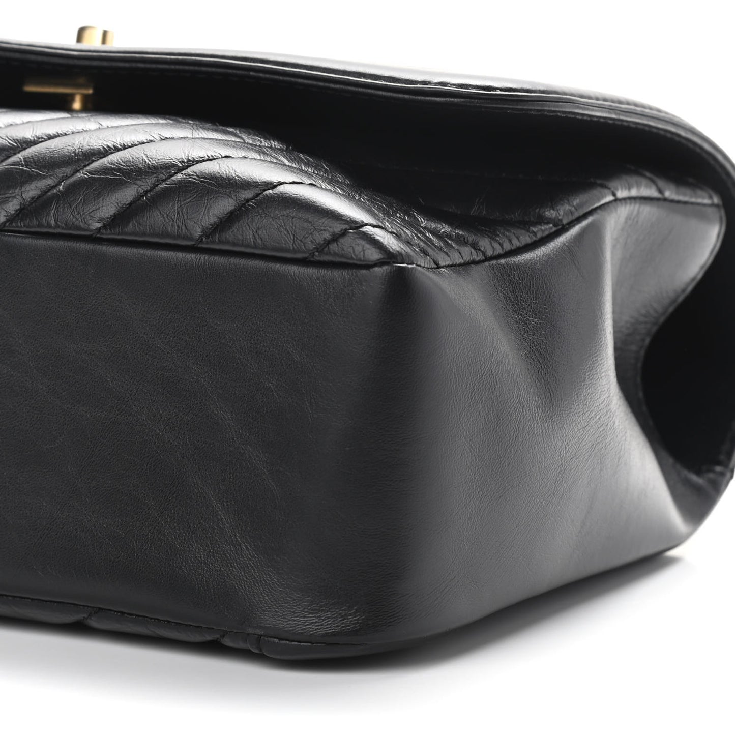 Calfskin Chevron Quilted Top Handle Flap Black