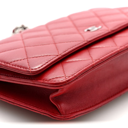 Chanel Lambskin Quilted Wallet On Chain WOC Red 9 of 10