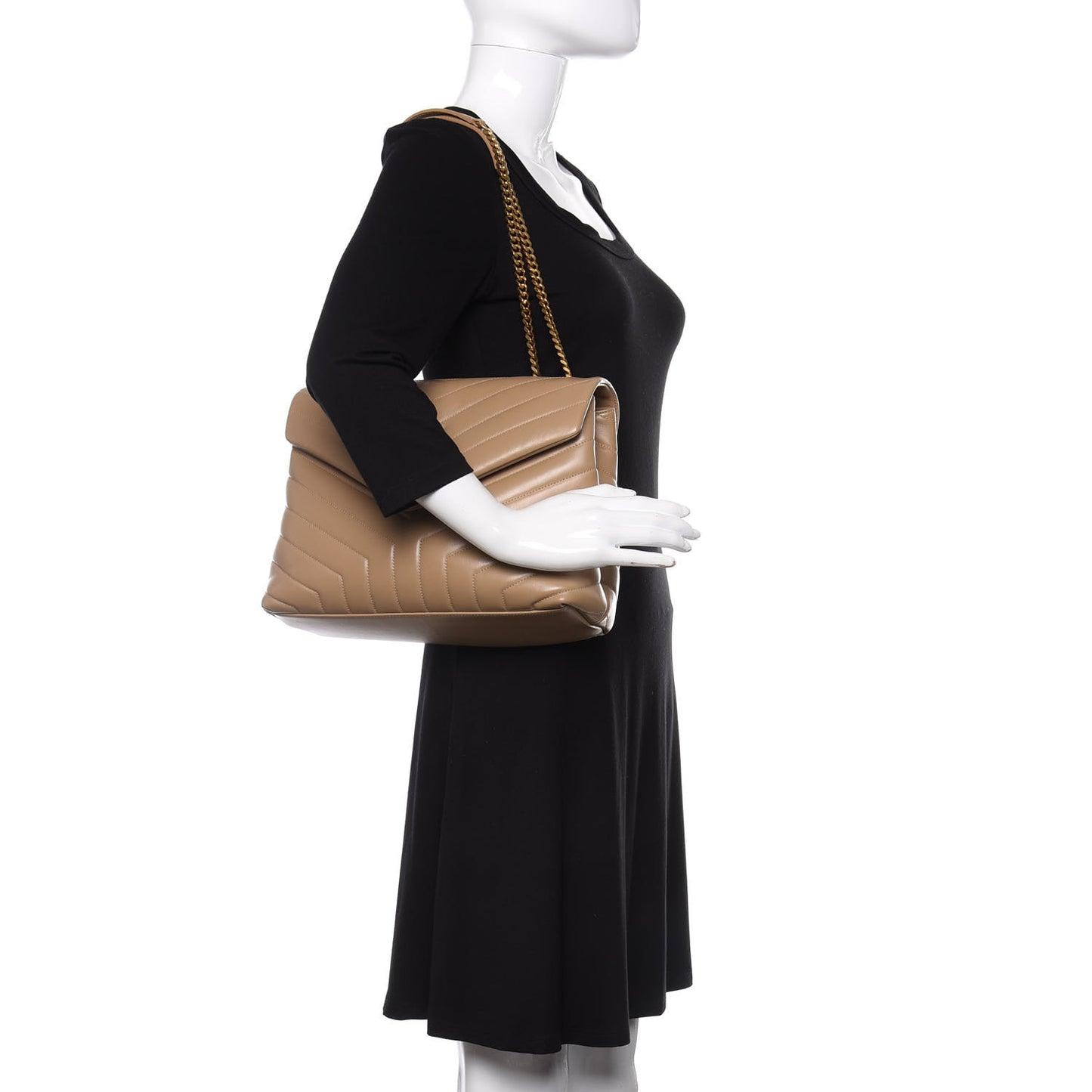 Calfskin Y Quilted Monogram Medium Loulou Chain Satchel Dark Beige