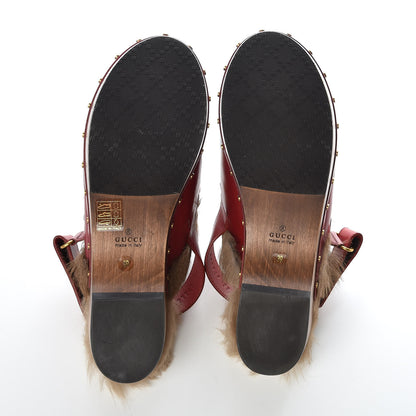Gucci Calfskin Fur Horsebit Amstel Slingback Clogs 39 Rosso Naturale 5 of 9