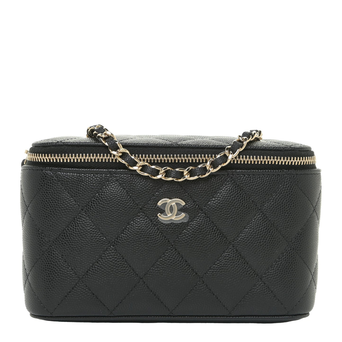 Caviar Quilted Small Vanity Case With Chain Black
