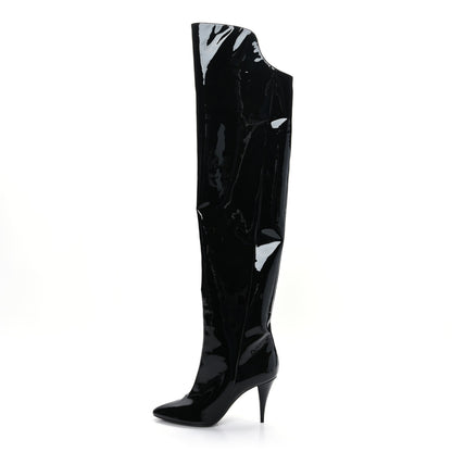 Saint Laurent Patent Kiki 85 Over The Knee Boots 38 Black 1 of 6