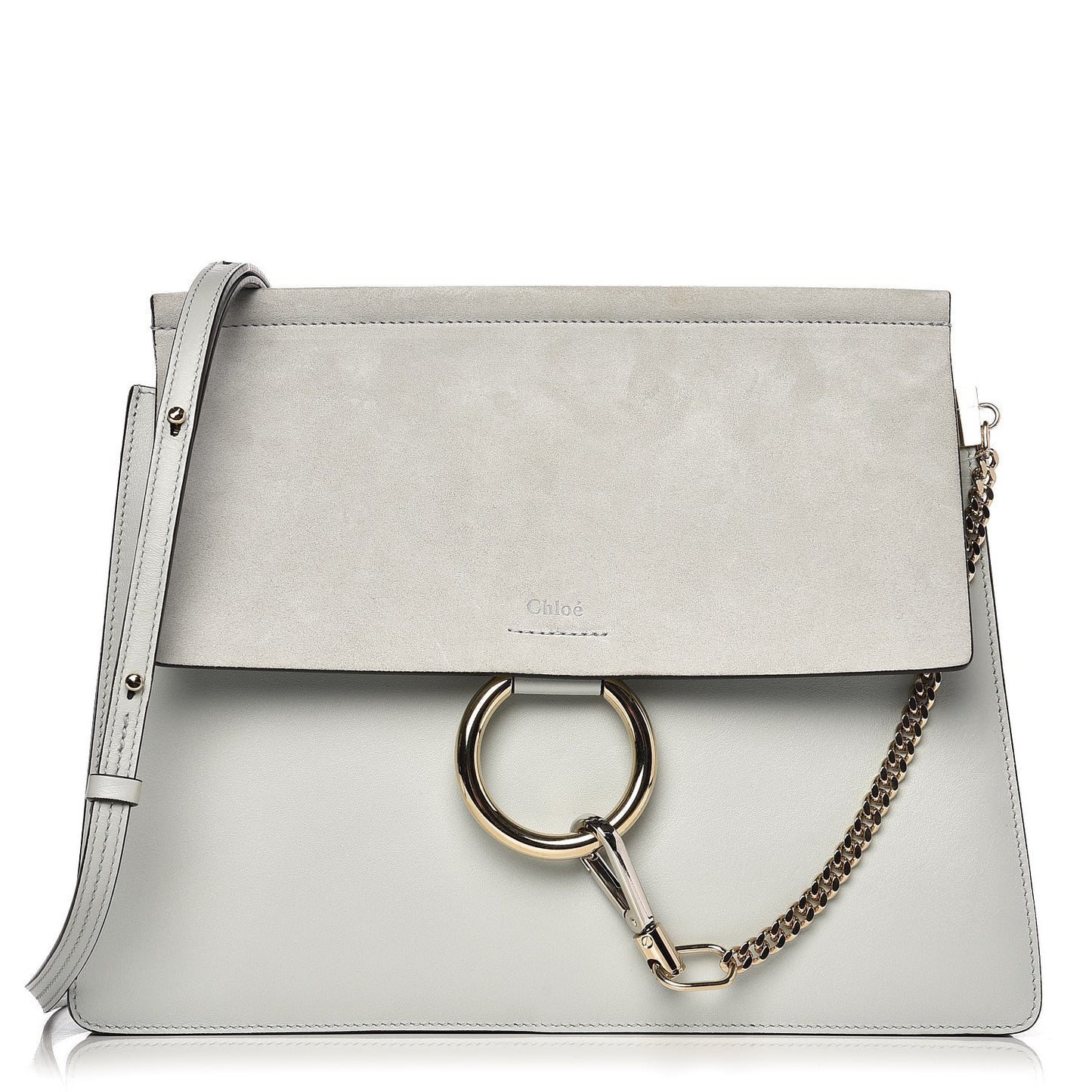 Calfskin Suede Medium Faye Shoulder Bag Airy Grey