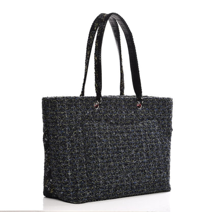 Chanel Tweed Quilted Large Cambon Tote Blue 3 of 9