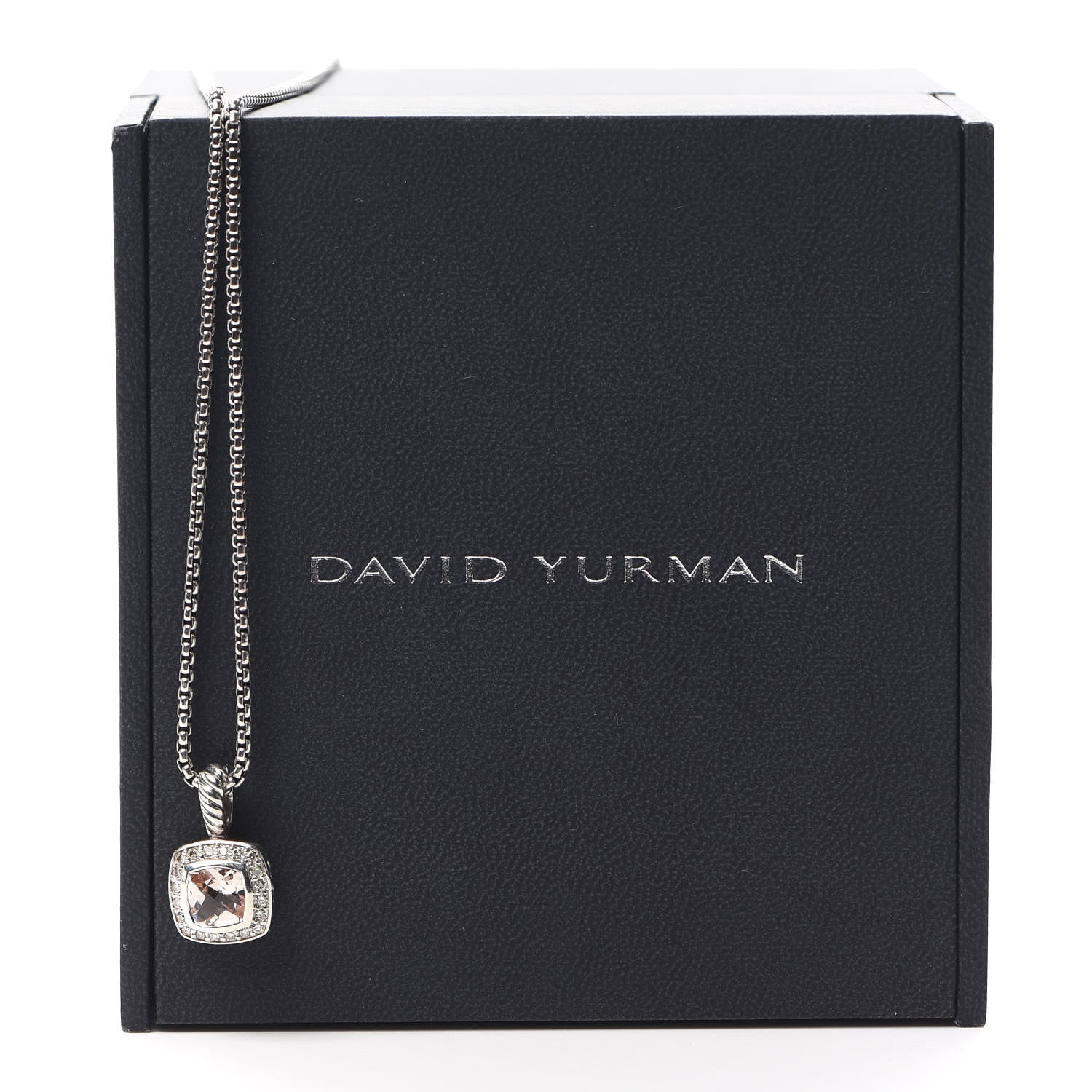 David Yurman Sterling Silver Diamond Morganite 7mm Petite Albion Pendant Necklace 6 of 6