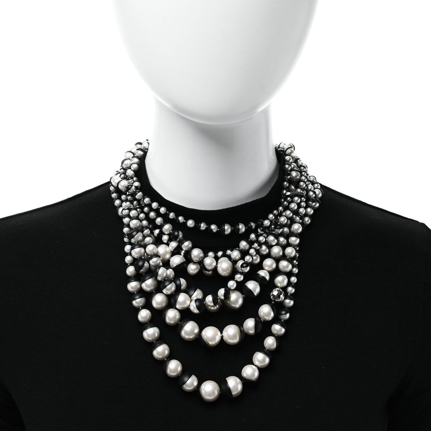 Pearl Triple Row Mise en Dior Necklace Silver White Black