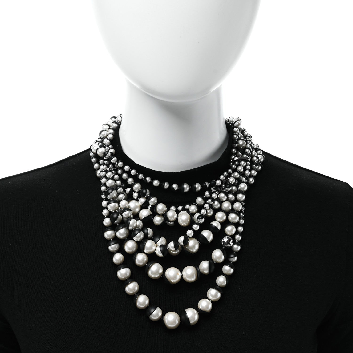 Christian Dior Pearl Triple Row Mise en Dior Necklace Silver White Black 2 of 5