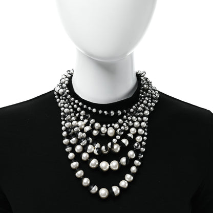 Christian Dior Pearl Triple Row Mise en Dior Necklace Silver White Black 2 of 5