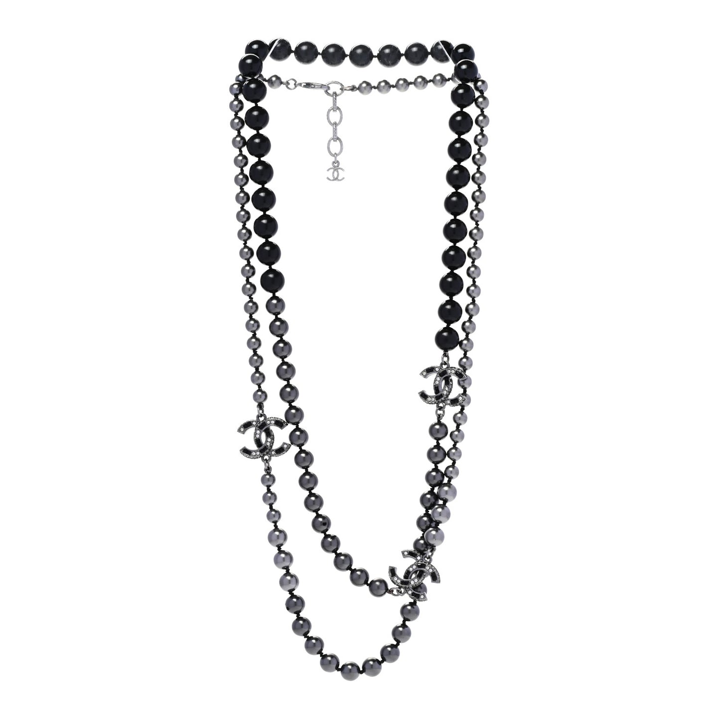 Ruthenium Crystal Pearl Beaded CC Long Necklace