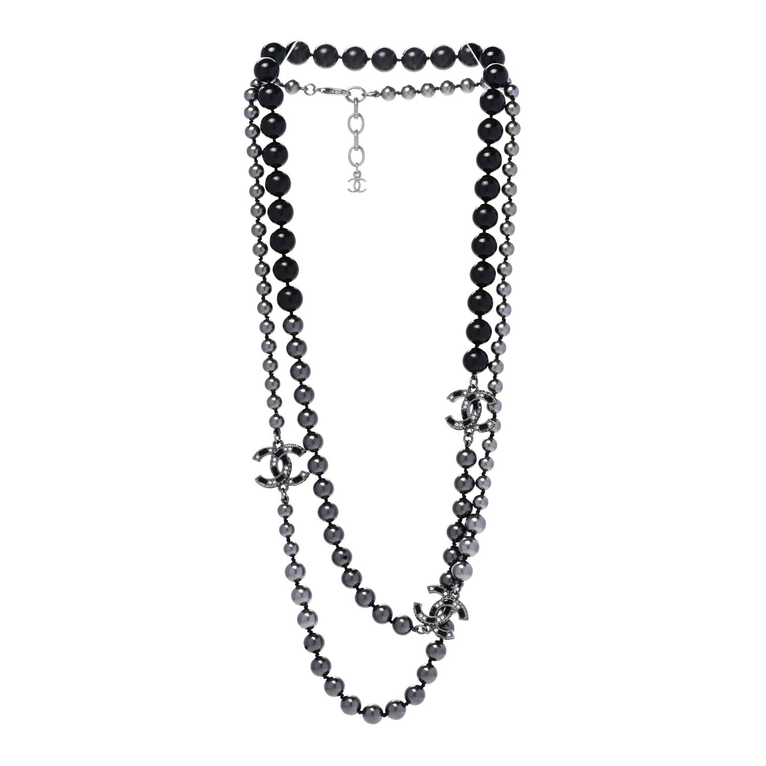 Chanel Ruthenium Crystal Pearl Beaded CC Long Necklace 3 of 6