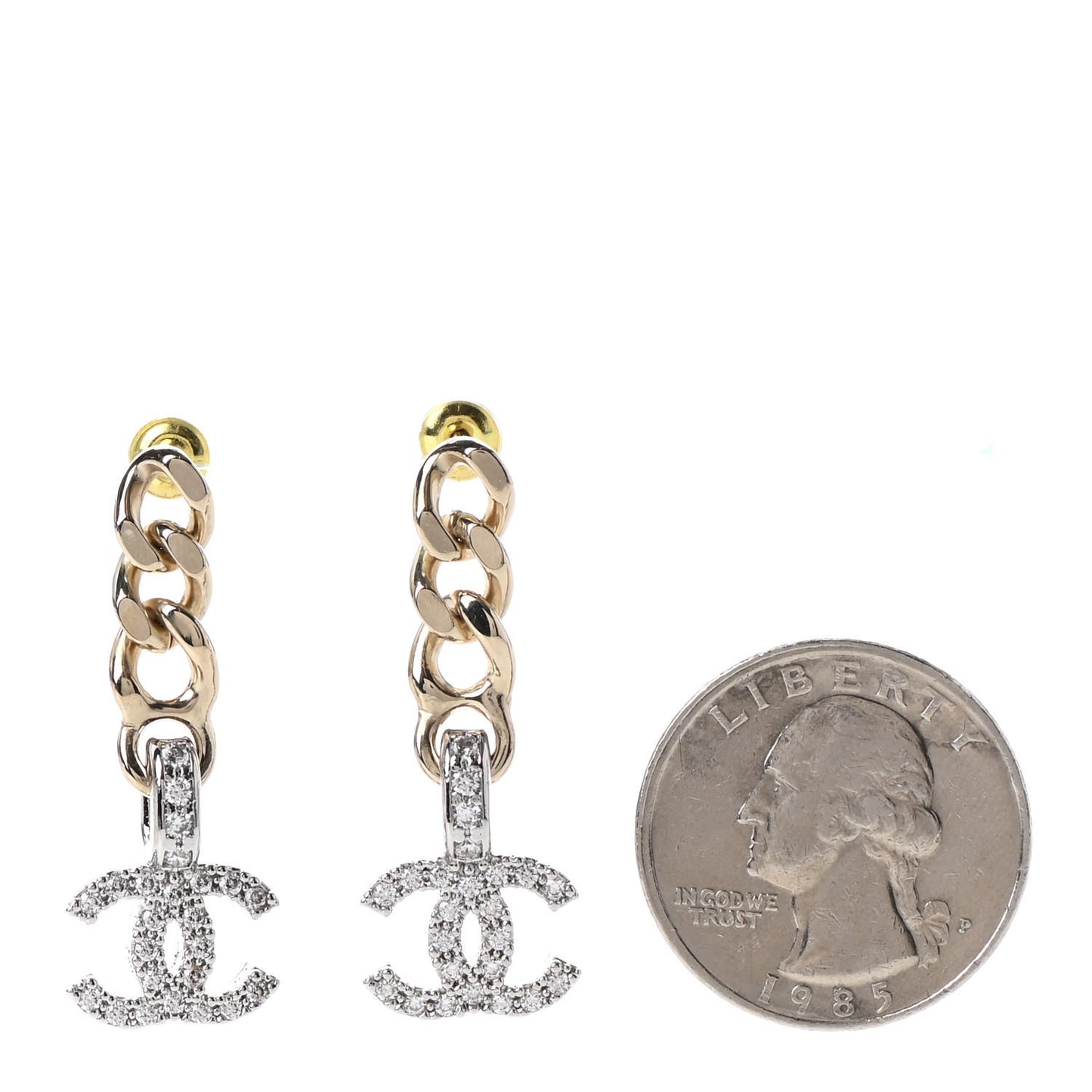 Metal Crystal CC Chain Drop Earrings Gold