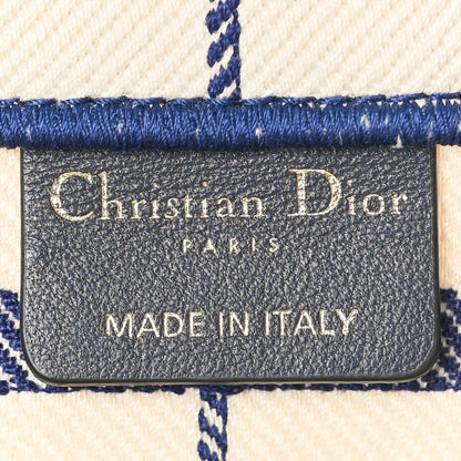 Christian Dior Canvas Embroidered Large Plaid Book Tote Navy 6 of 10