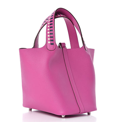 Hermes Epsom Tressage De Cuir Picotin Lock 18 PM Magnolia Bleu Saphir Craie 3 of 10
