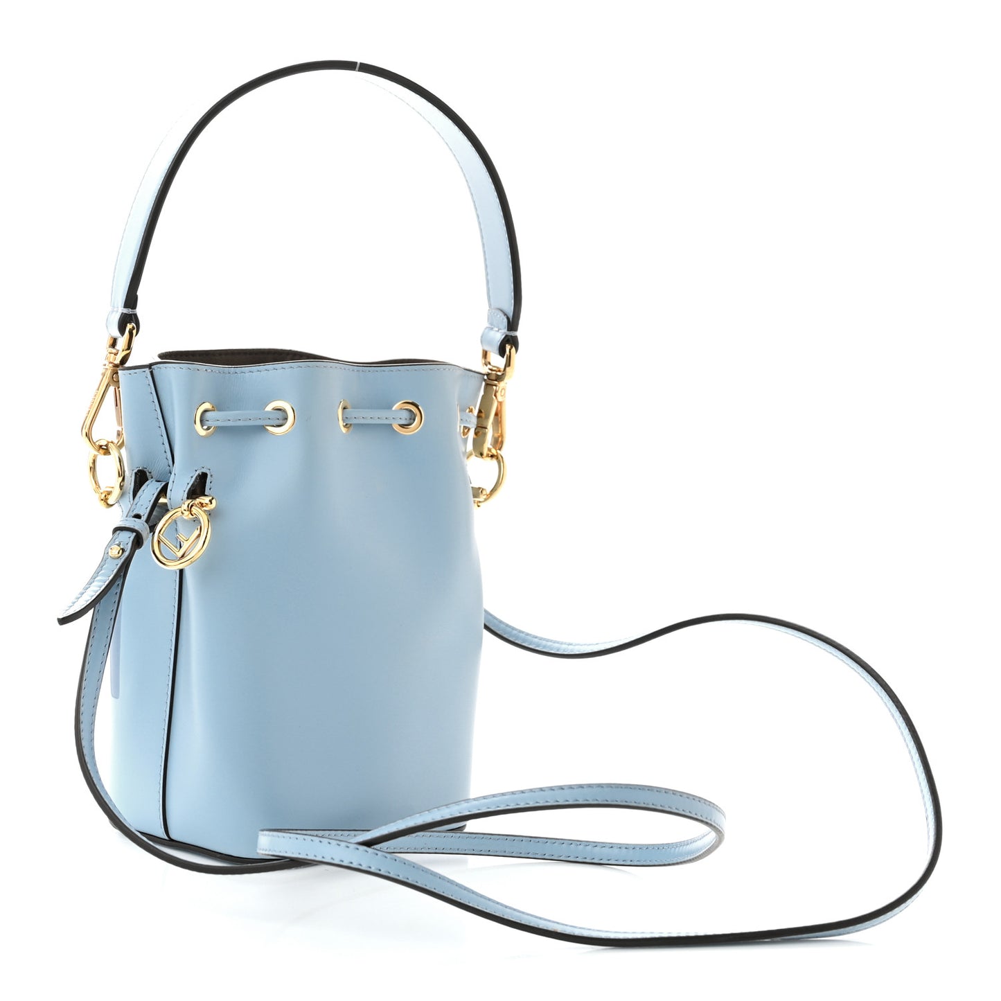 Vitello King F is Fendi Logo Embossed Mini Mon Tresor Bucket Bag Azzurro Baby Azzurro Baby